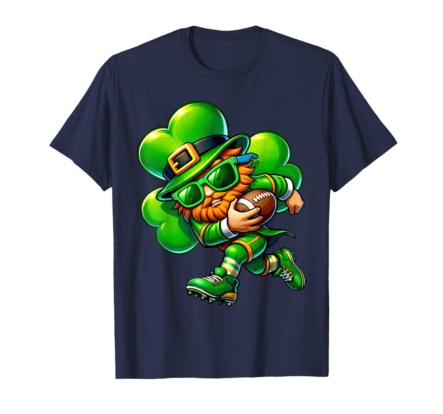 Funny Leprechaun Playing Football Kids Boys Mens T-Shirt
