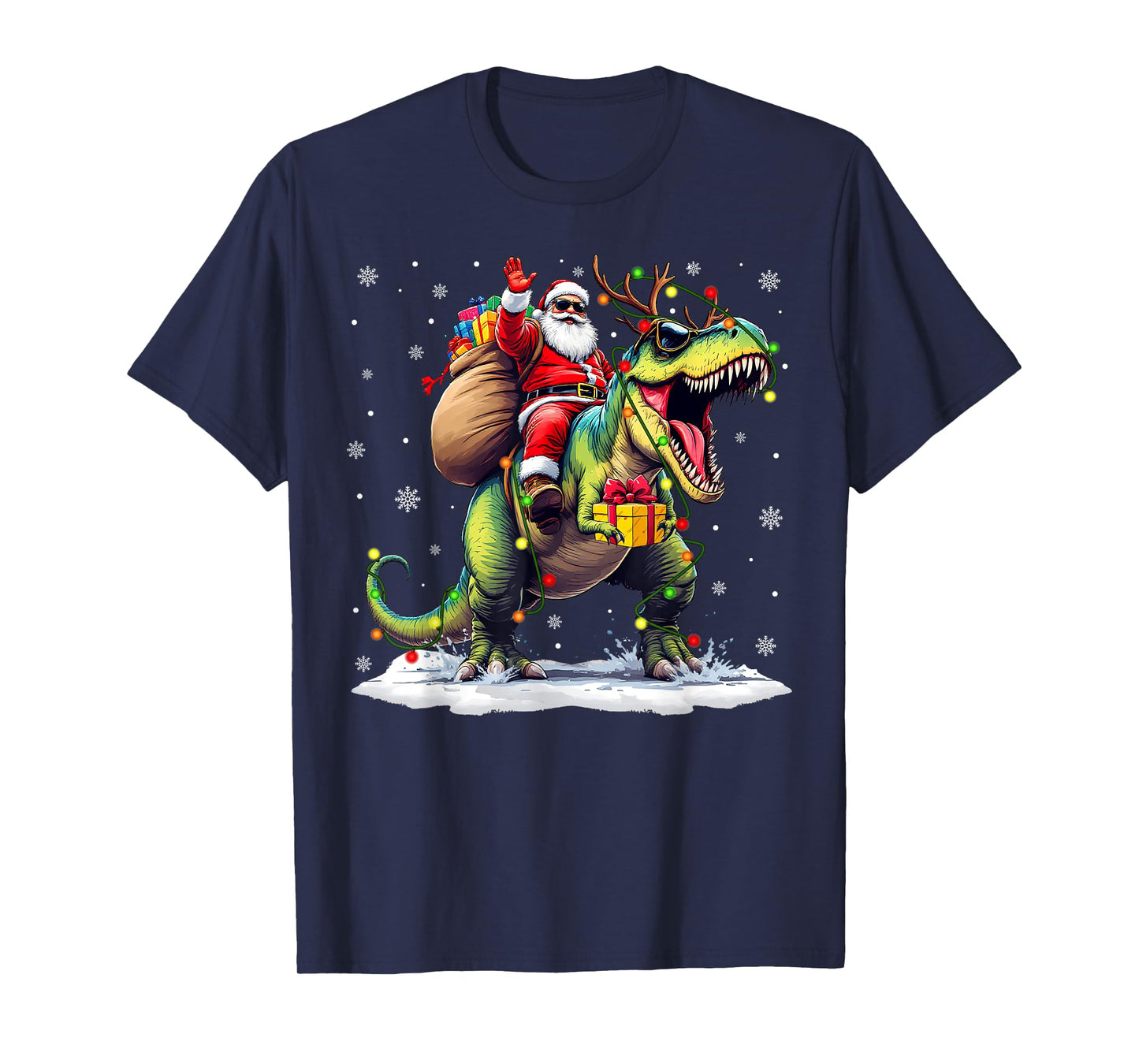 Santa Riding Dinosaur T rex Christmas Boys Men Xmas Squad T-Shirt