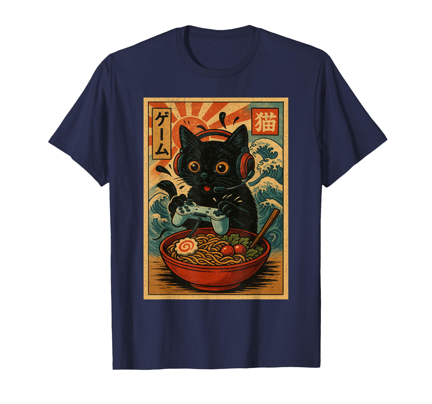 Cute Kawaii Gamer Cat Funny Ramen Retro Japanese Cat Gaming T-Shirt