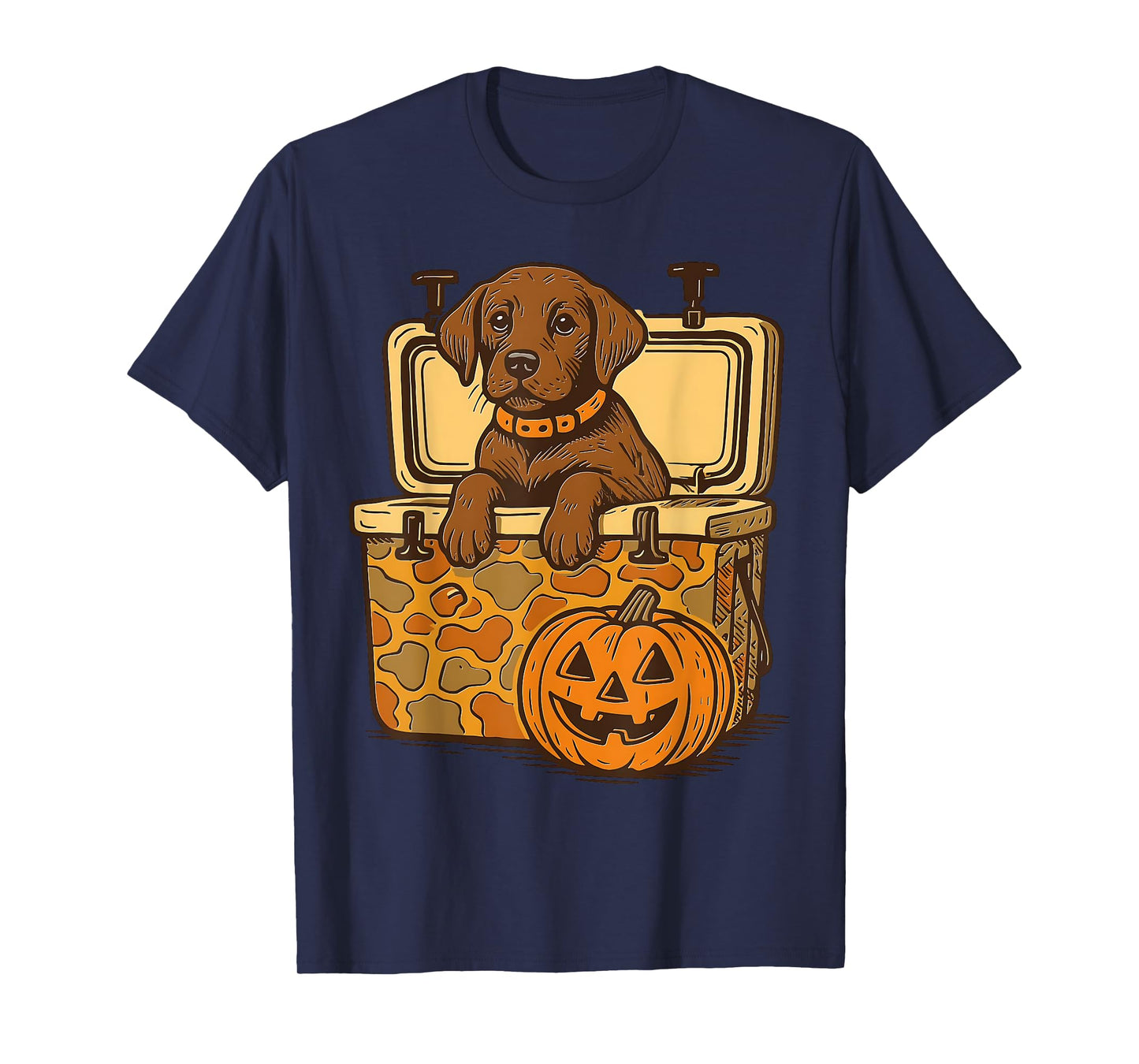 Brown Lab in Camo Cooler Pumpkin Hunting Dog Halloween T-Shirt