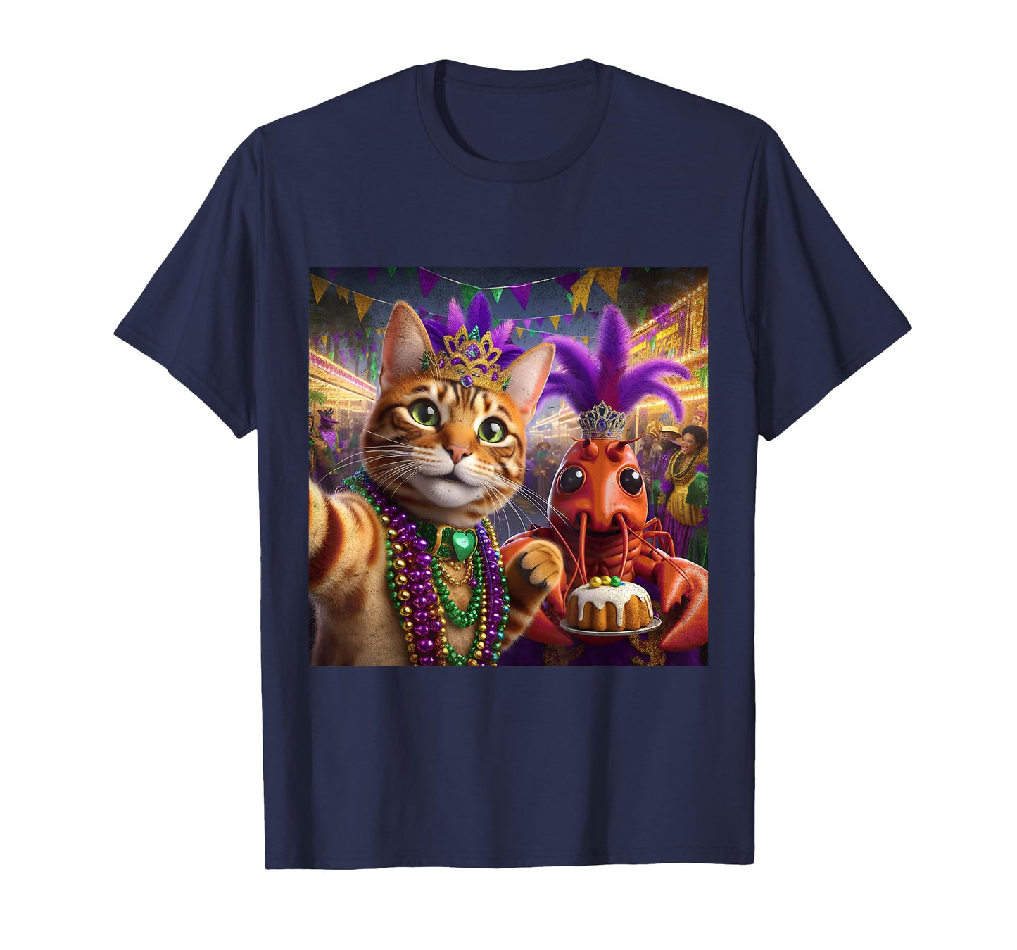 Funny Mardi Gras Crawfish Cat Selfie Quote T-Shirt