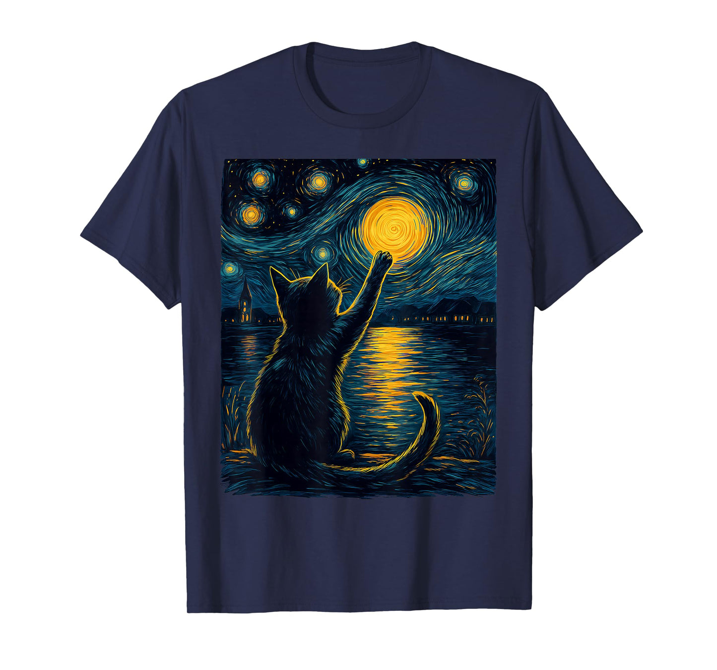 Black Cats Lover Starry Night Vincent van Gogh T-Shirt