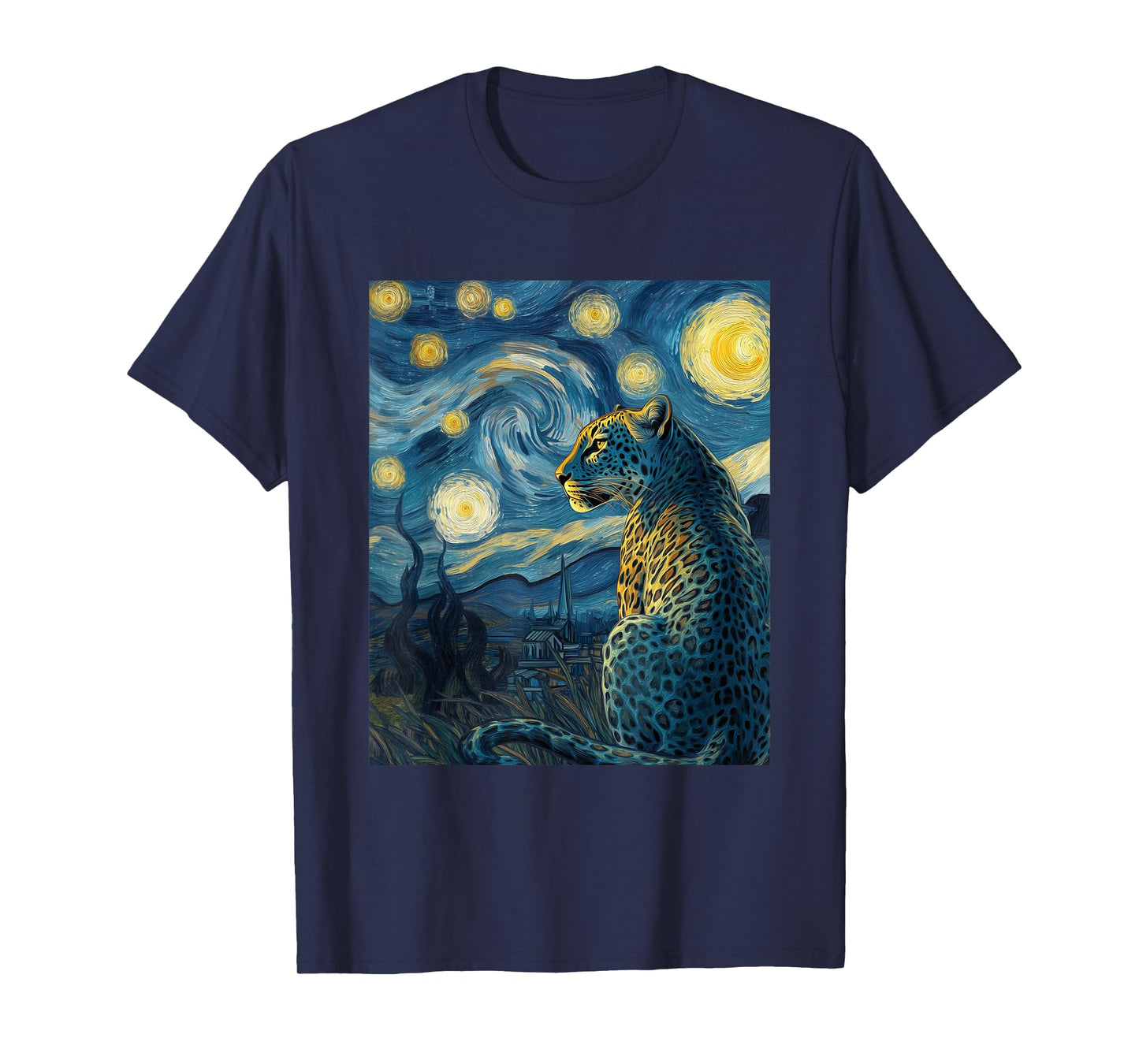 Leopard - Van Gogh Style Starry Night Funny Graphic T-Shirt