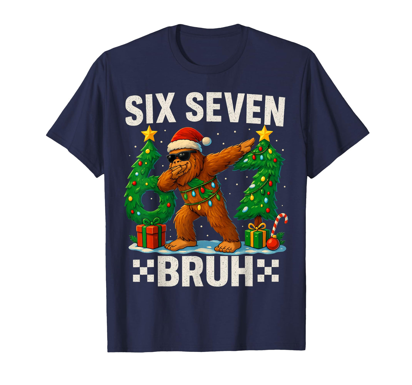 Bruh 67 Six Seven Santa Bigfoot Dabbing Christmas Boys Kids T-Shirt