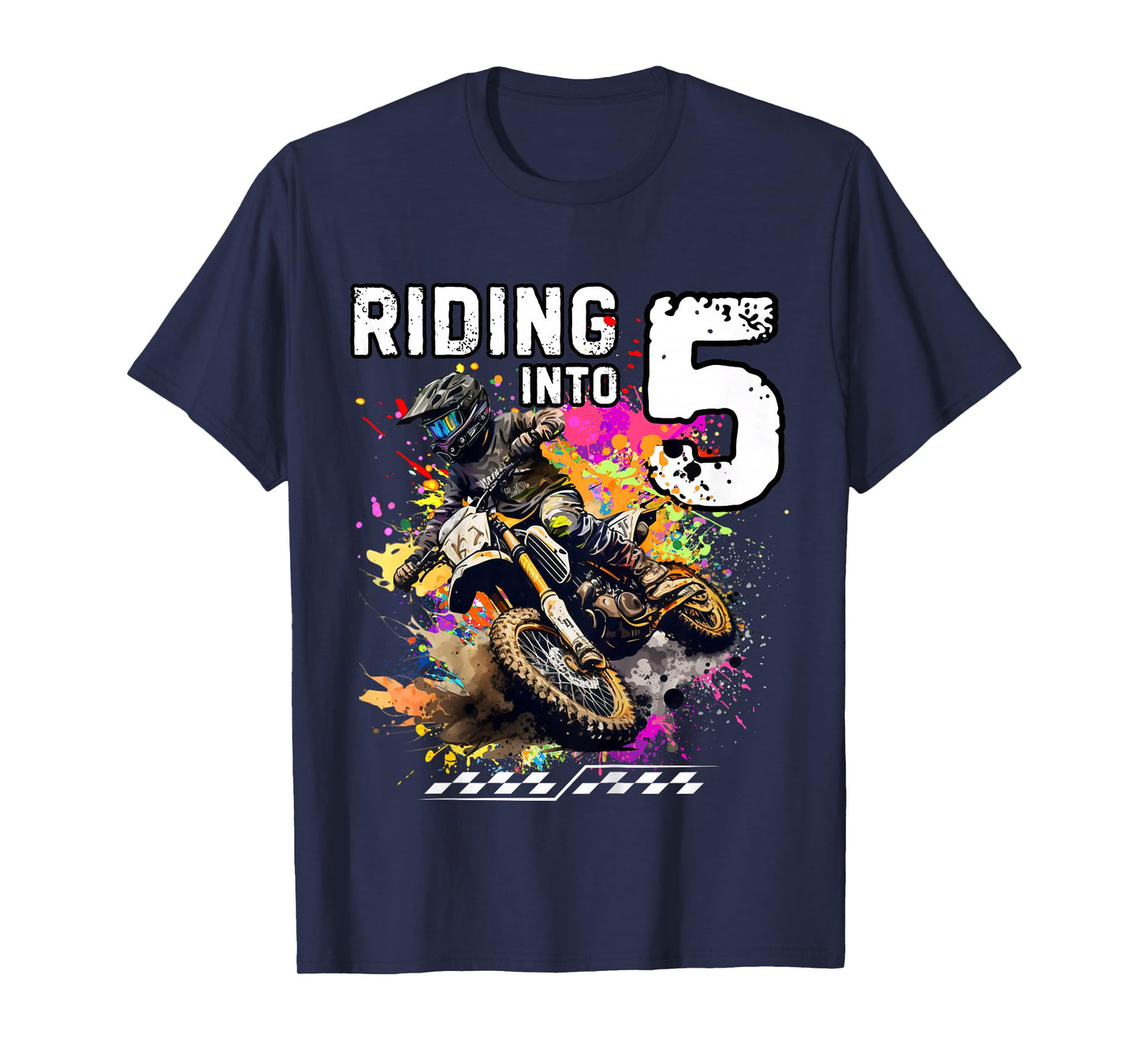 Kids Riding Into 5th Boy Dirt Bike MX Motocross Birthday T-Shirt