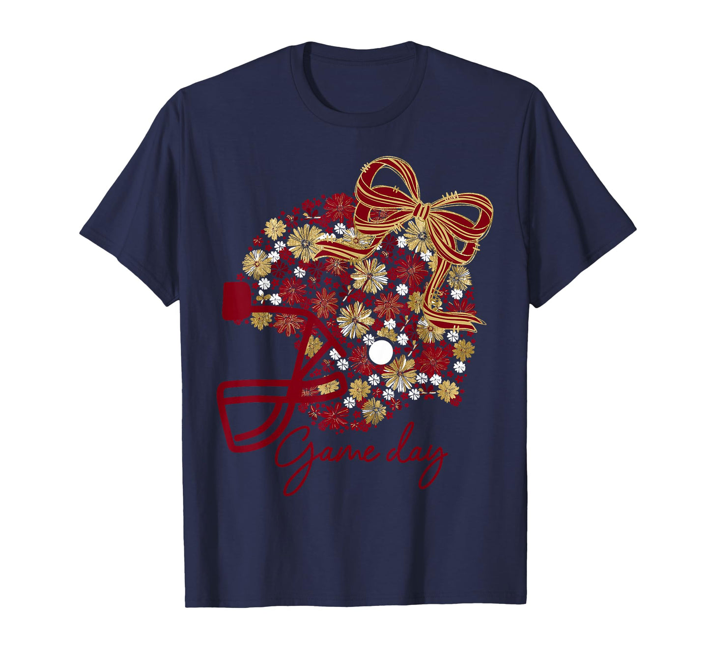 Floral Football Game Day Girly Team Spirit Burgundy & Gold T-Shirt