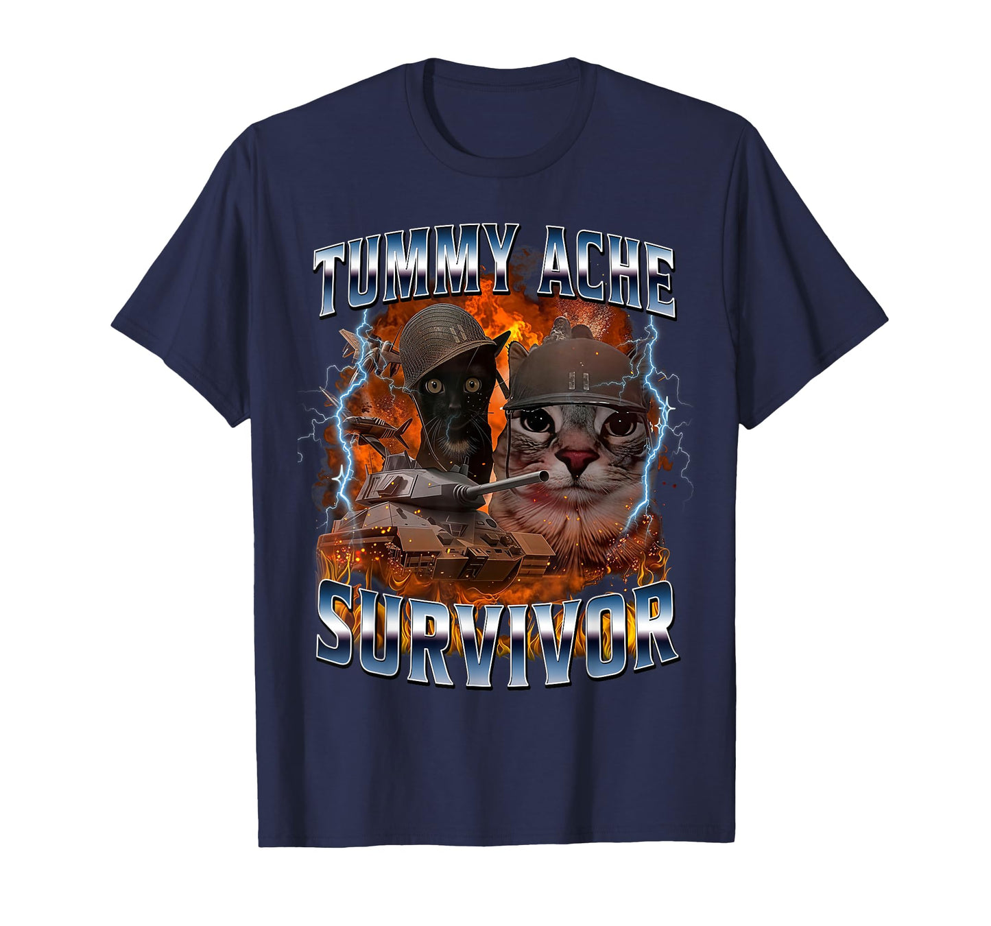 I Survived Today's Tummy Ache Funny Silly Cat Meme T-Shirt