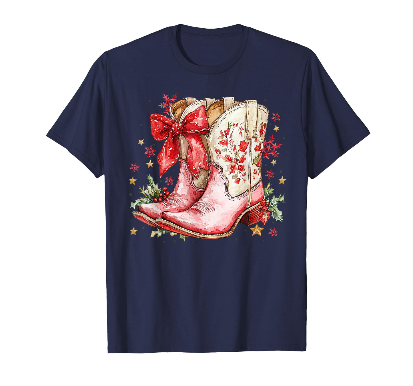 Western Christmas Family Pajamas Bow Cowgirl Cowboy Boots T-Shirt
