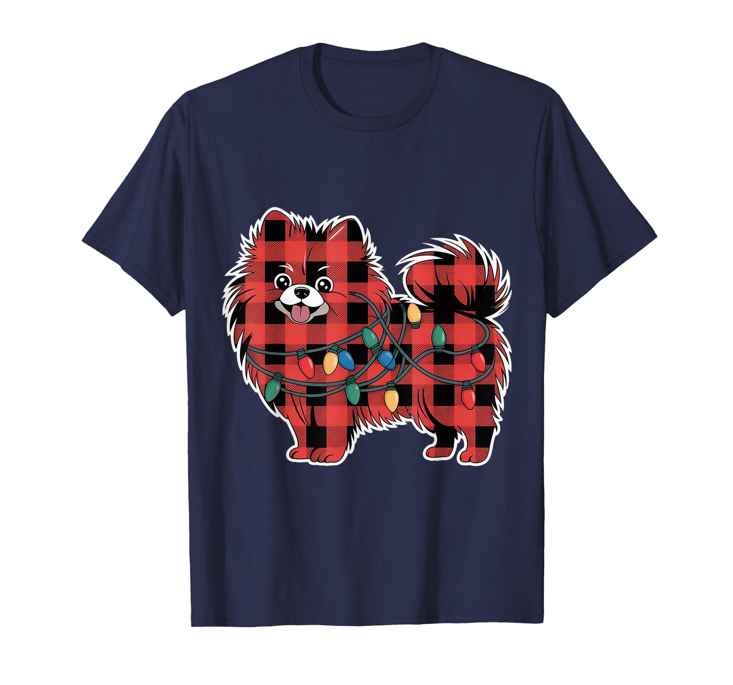 Plaid Pomeranian Christmas Lights Outfit Holiday Family T-Shirt