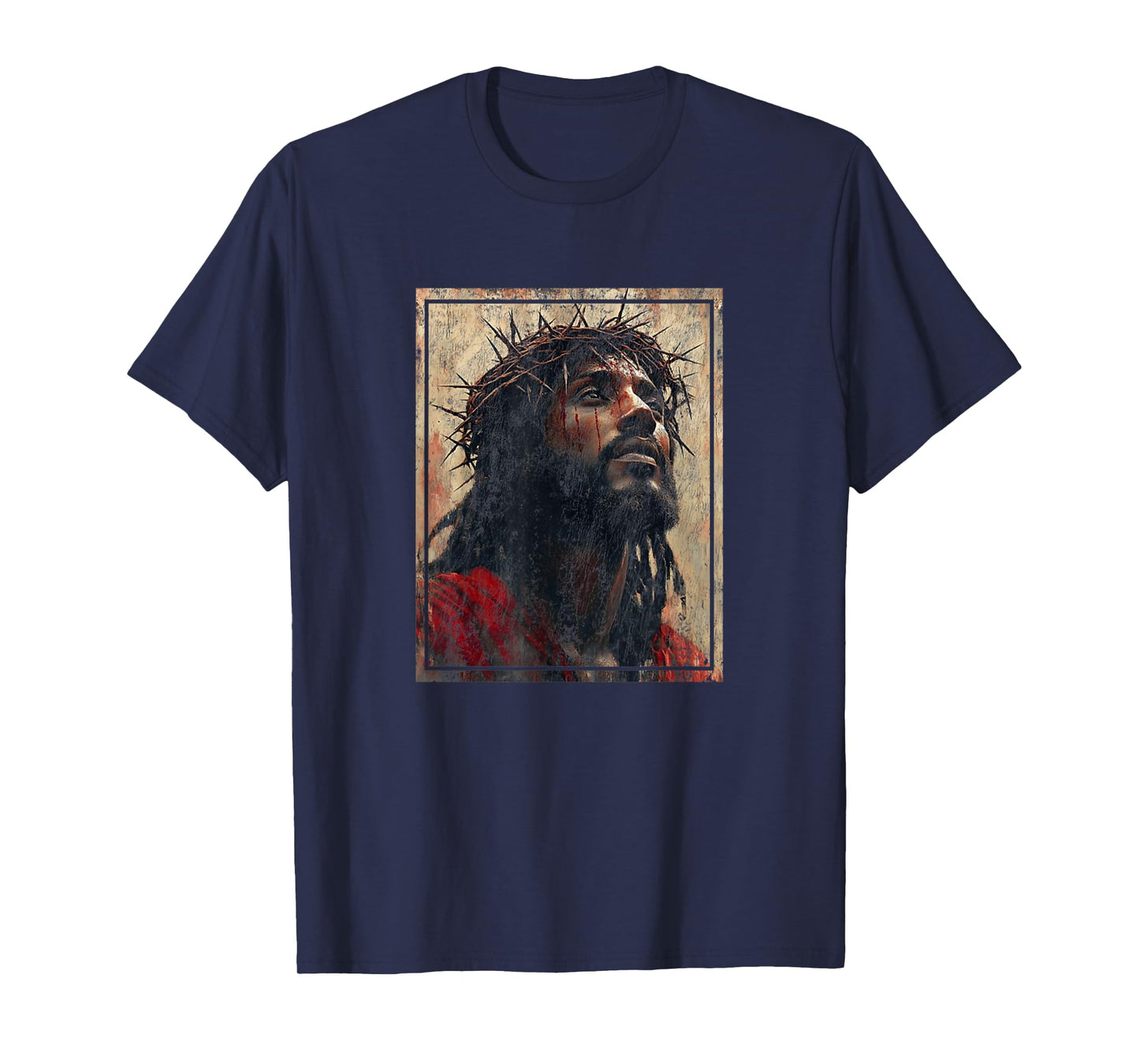 Black Jesus Face Of Jesus Cross With Crown Of Thorns T-Shirt