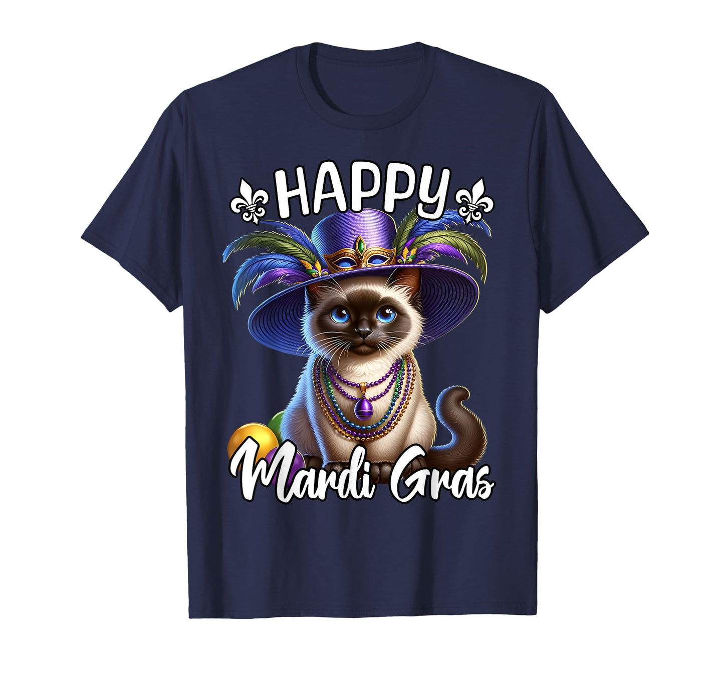 Siamese Cat Happy Mardi Gras Siamese Cat T-Shirt