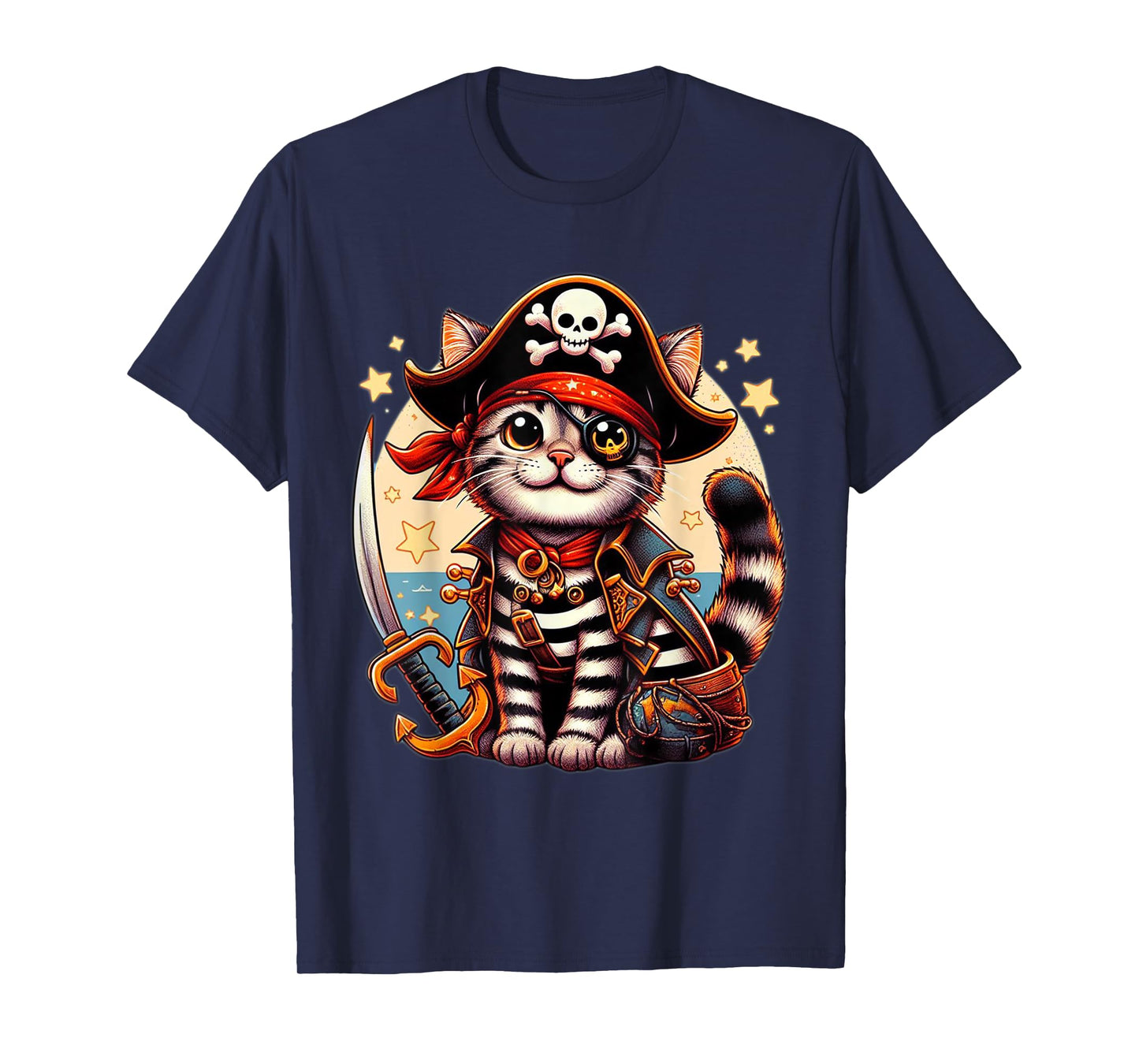 Pirate Cat Shirt Funny Halloween Cat Jolly Roger Cat Lover T-Shirt