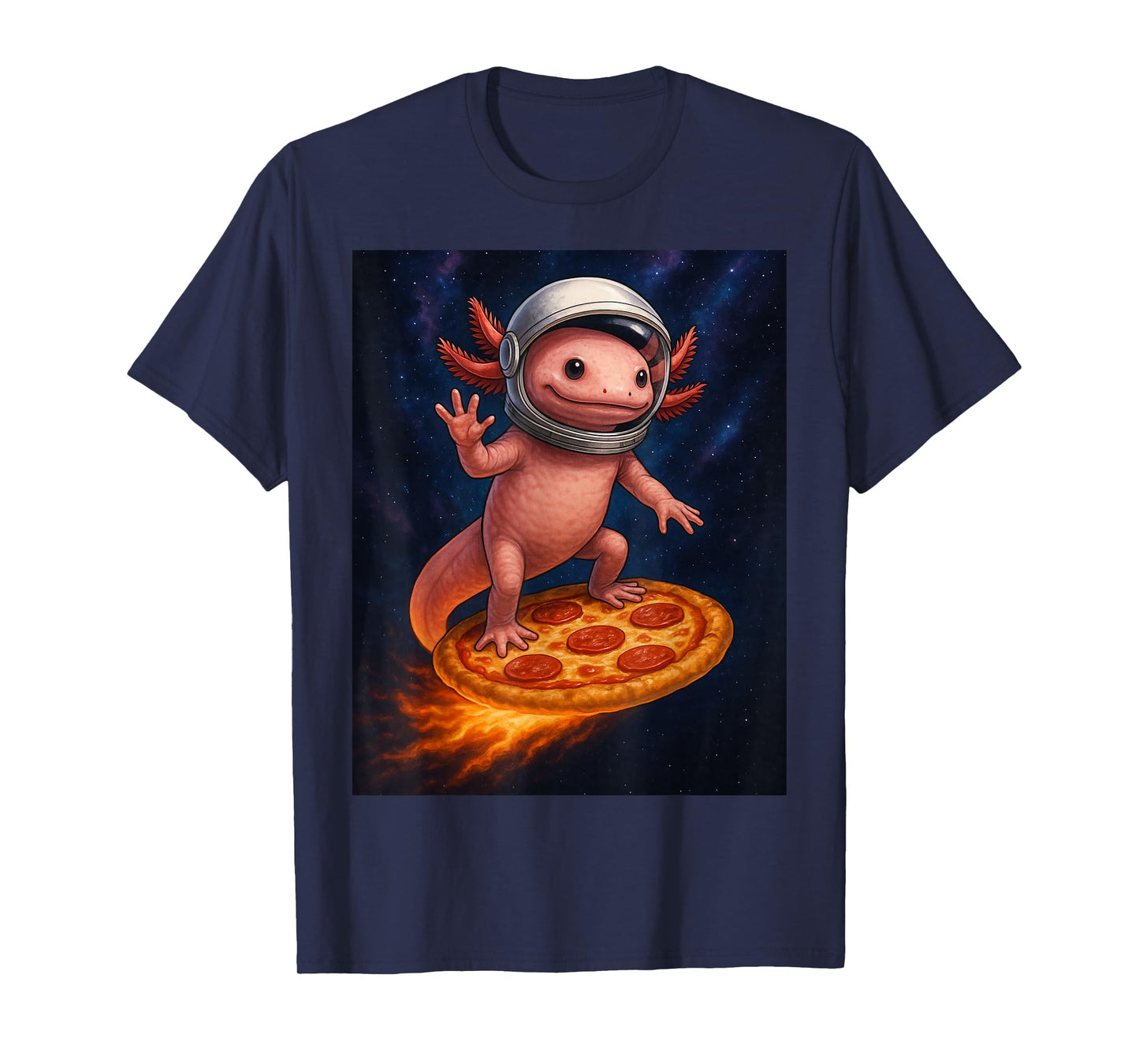 Funny Axolotl Flying a Pizza Astronaut Axolotl Space T-Shirt
