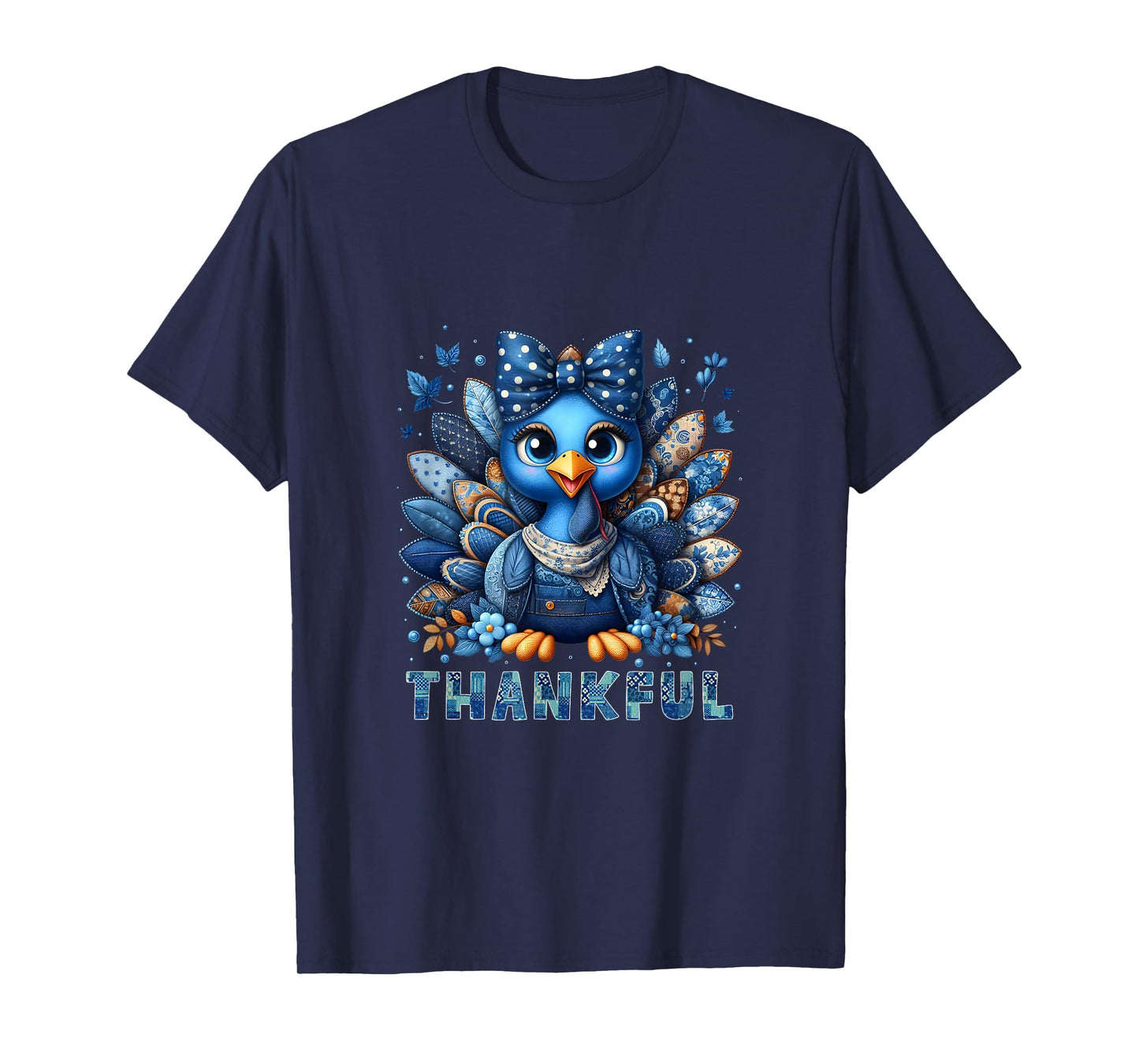 Denim Thankful Turkey Grandma Mama Mom Give Thanks T-Shirt