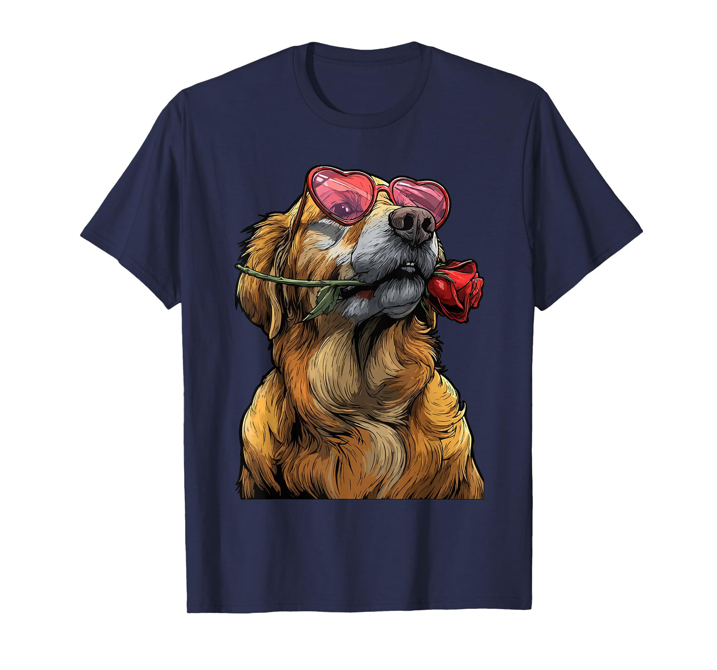 Cute Golden Retriever with Glasses Rose Valentine's Day Dog T-Shirt