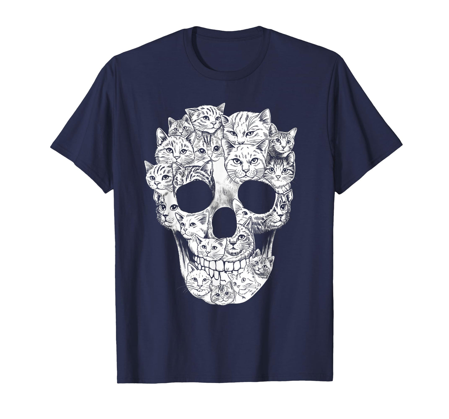 Cat Skull Shirt Women Men Cat Lovers Funny Halloween Costume T-Shirt