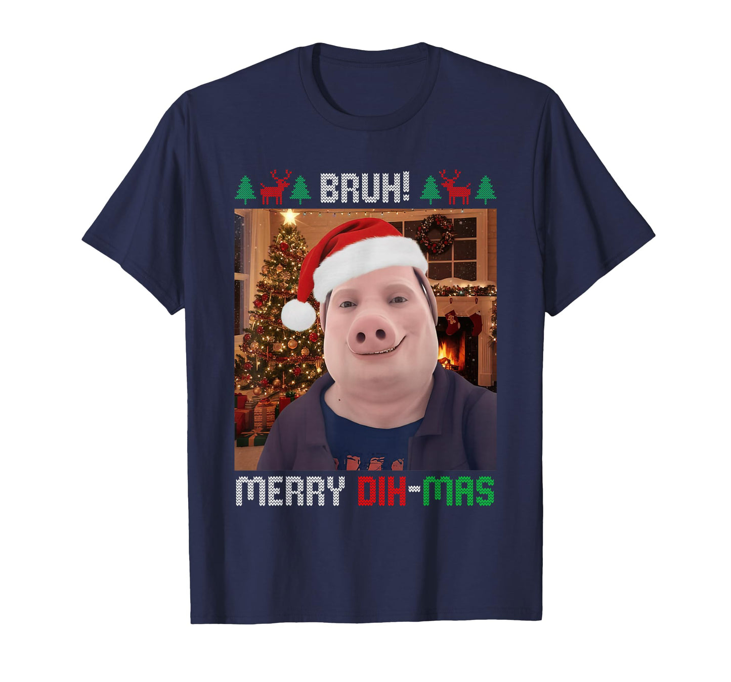 Bruh Merry Dih Mas Funny John Pork Christmas Brainrot Meme T-Shirt