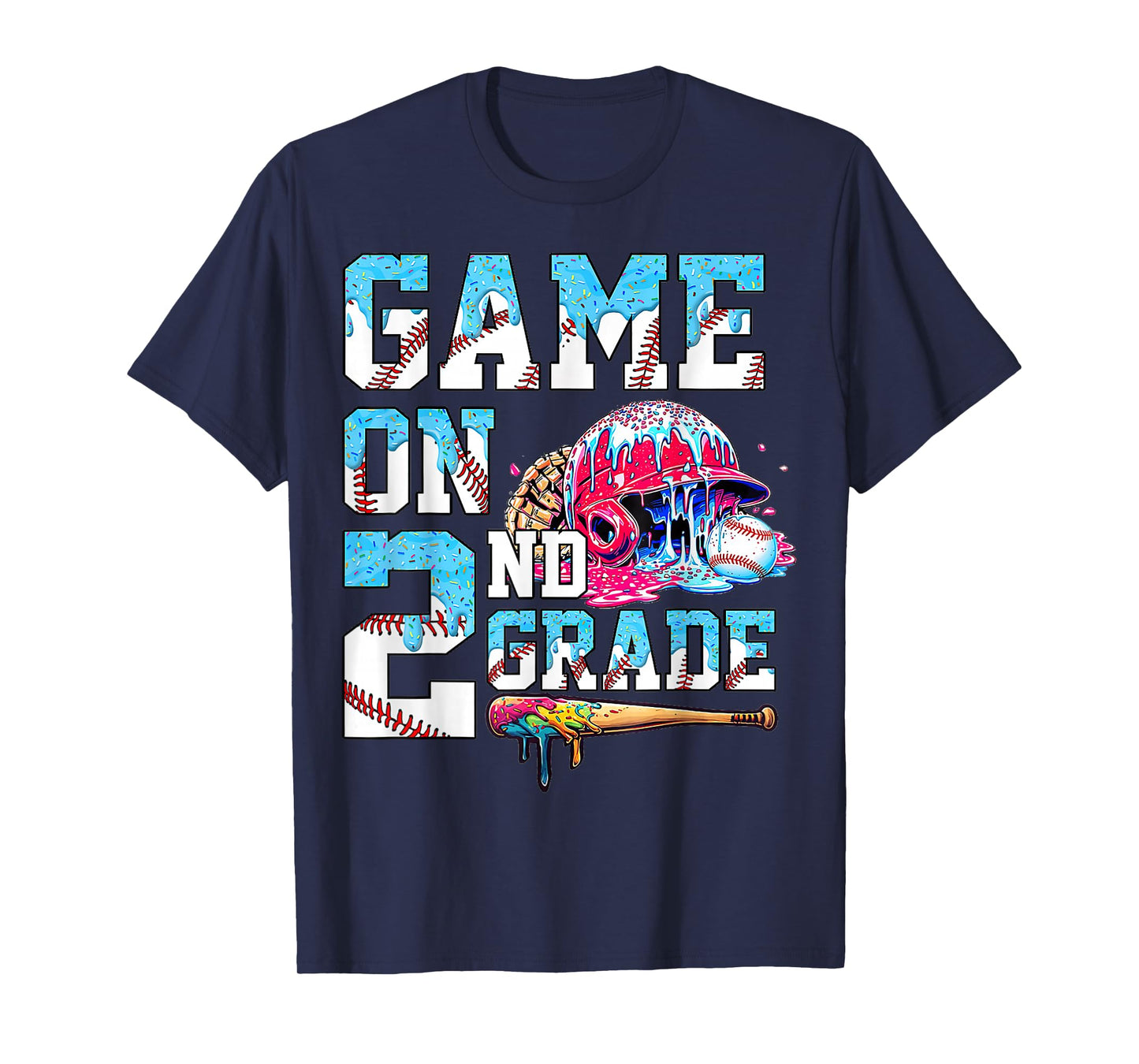 2nd Grade Back to School Baseball Drip Ice Cream Game On T-Shirt