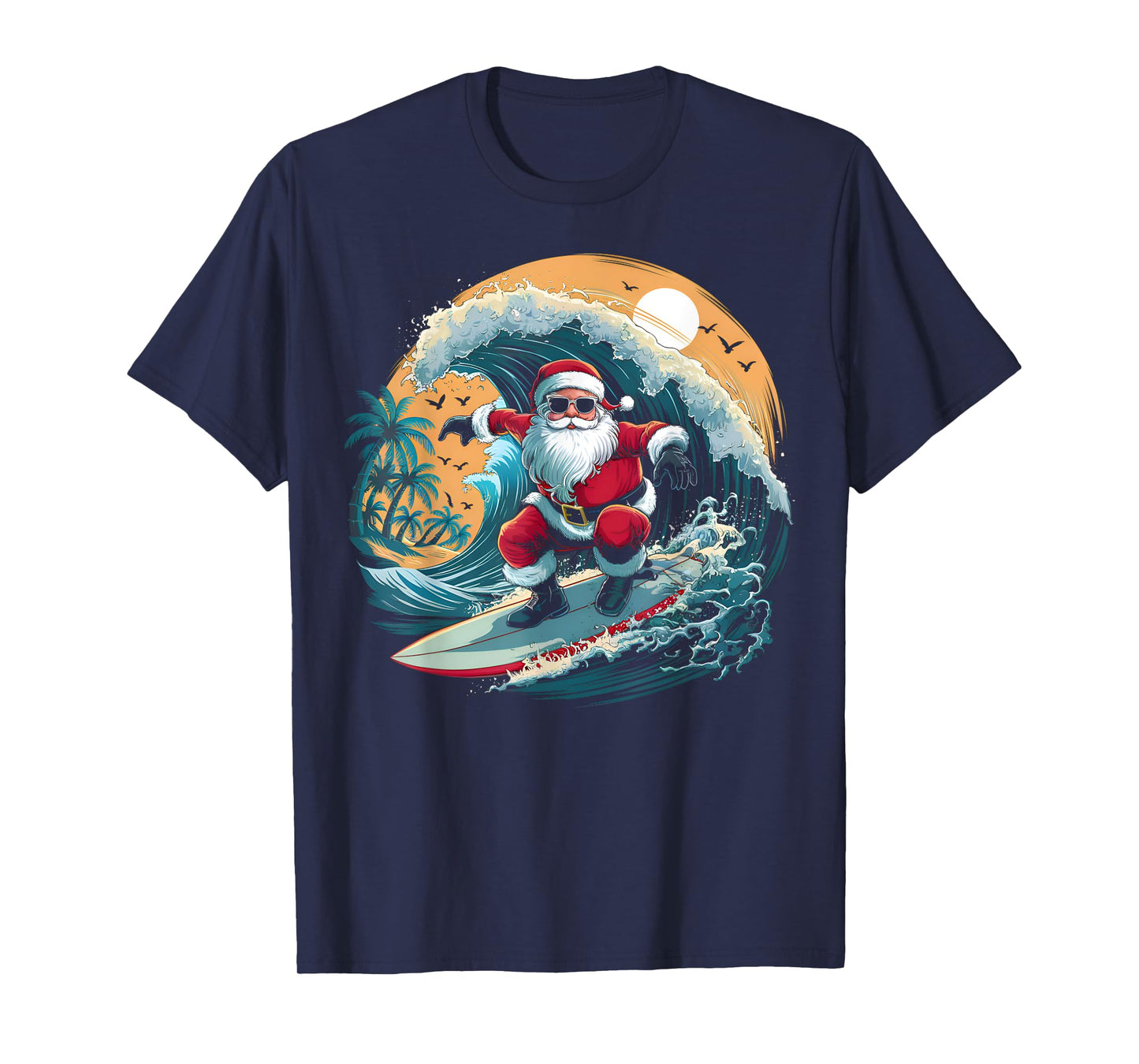 Vintage Surfer Christmas Surfing Santa Claus Beach Surfboard T-Shirt