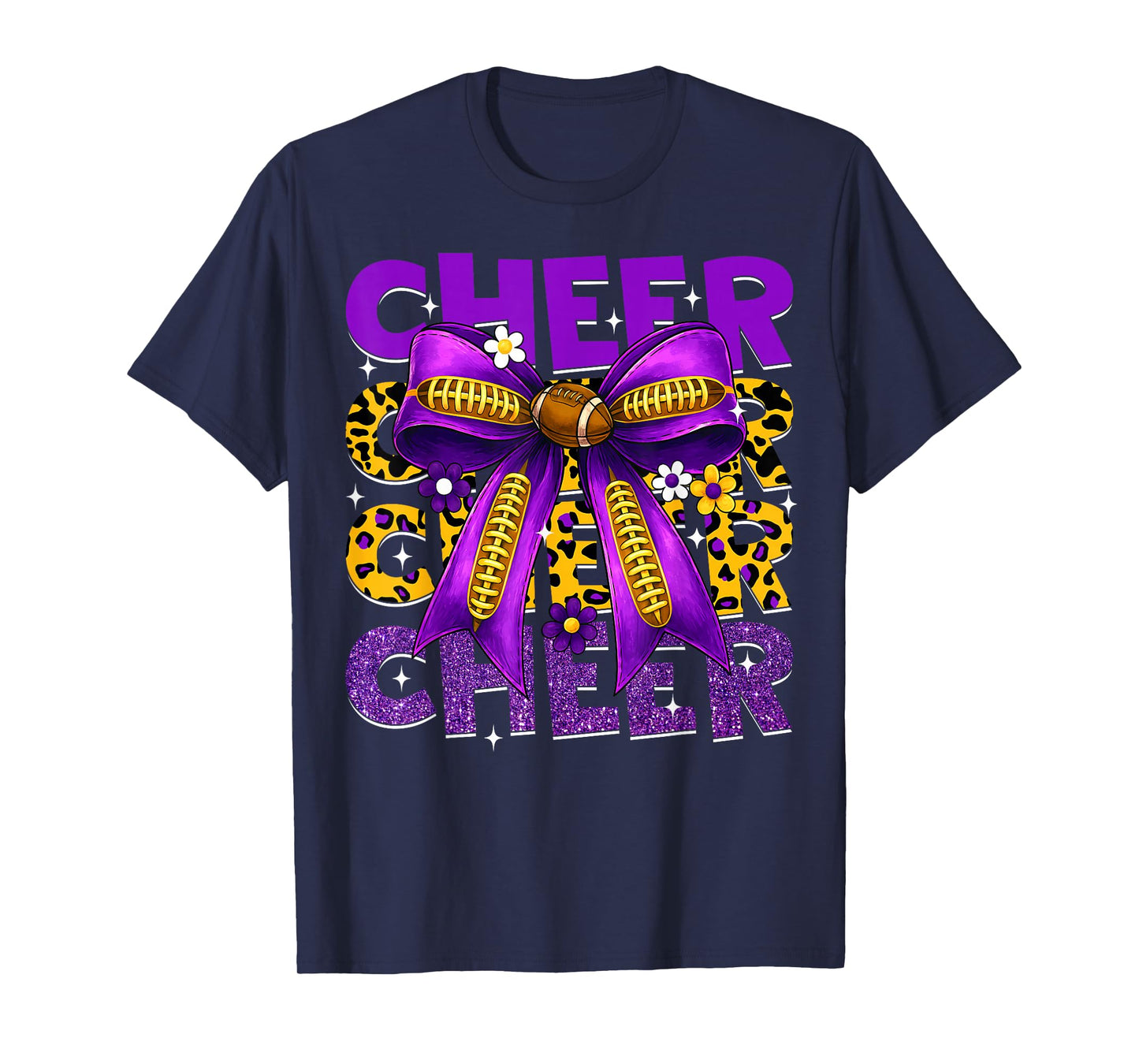 Coquette Cheer Bow Cheerleader Team Sport Purple Leopard T-Shirt