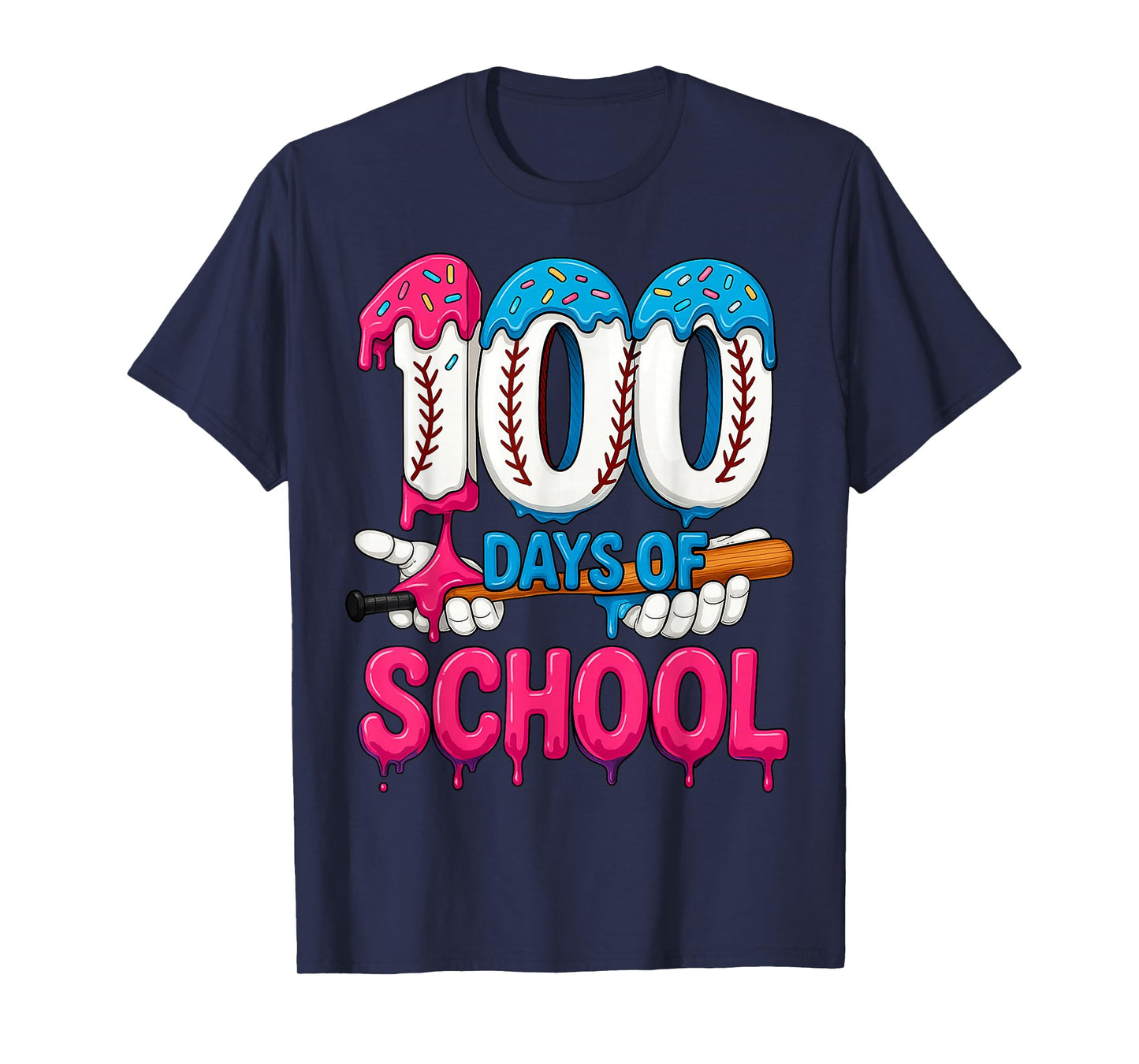 100 Days of School Baseball Ice Cream Teacher Student T-Shirt