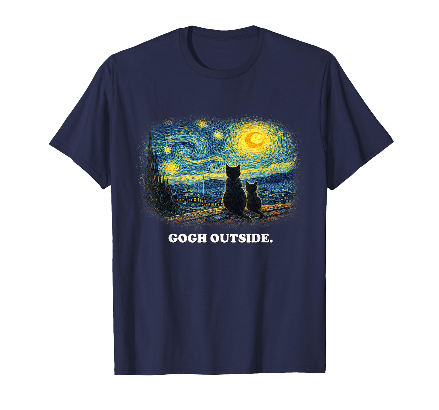 Gogh Outside Starry Black Cat Night Vincent Van Gogh T-Shirt