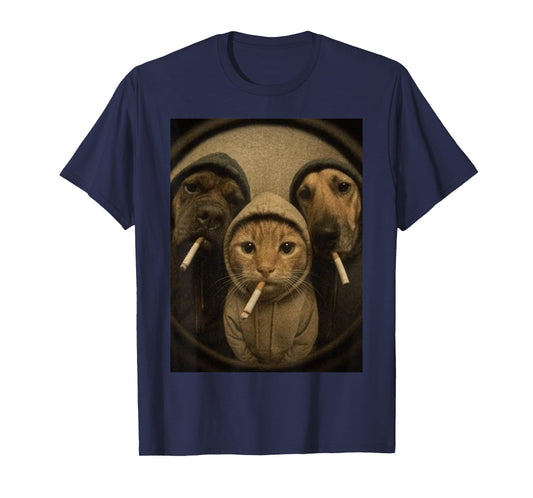 Cats and Dogs Smoking Cigarette Staring Through a Peephole T-Shirt