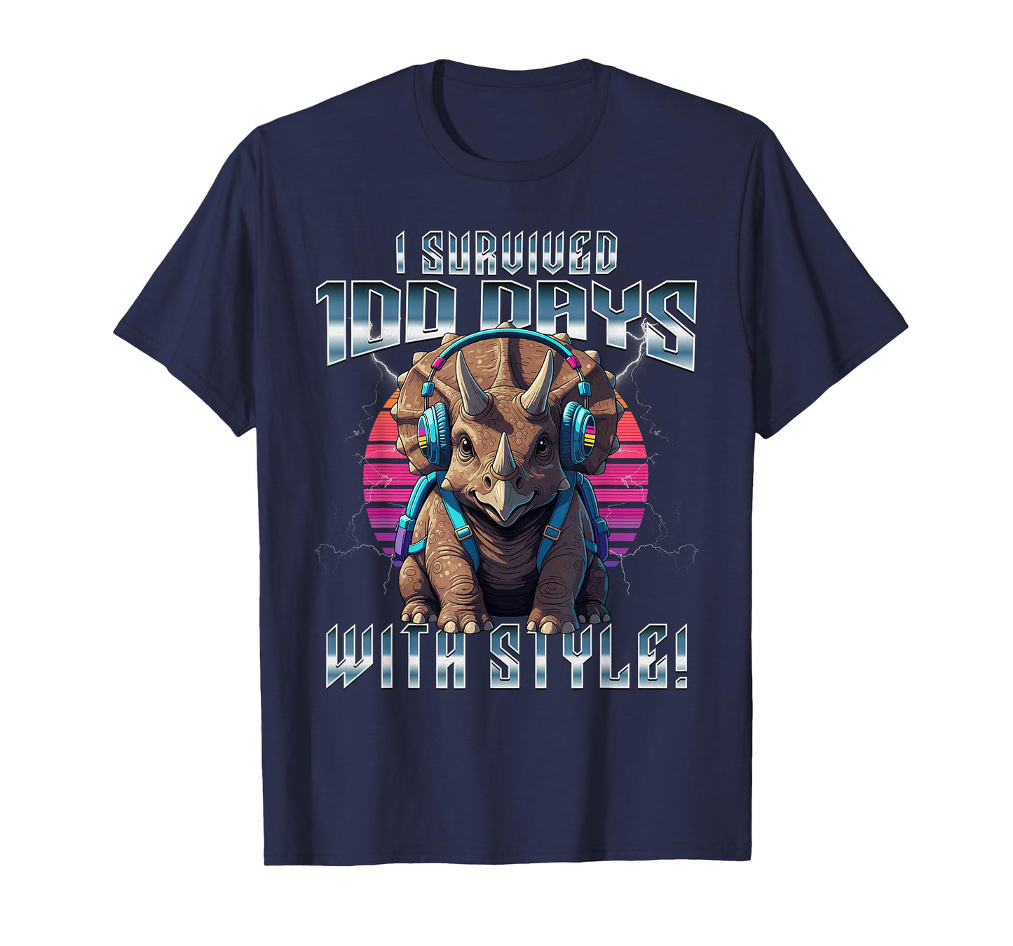 Retro Style Dinosaur Triceratops 100 Days of School T-Shirt