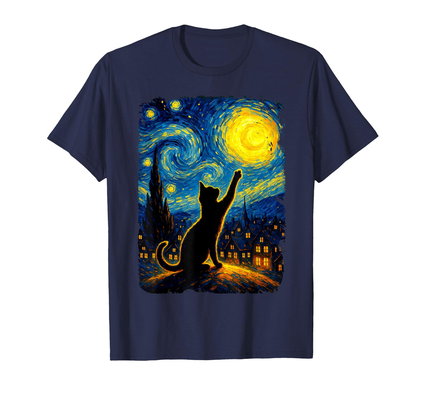 Black Cat Starry Night Van Gogh Cat, Cat Mom, Cat Dad T-Shirt