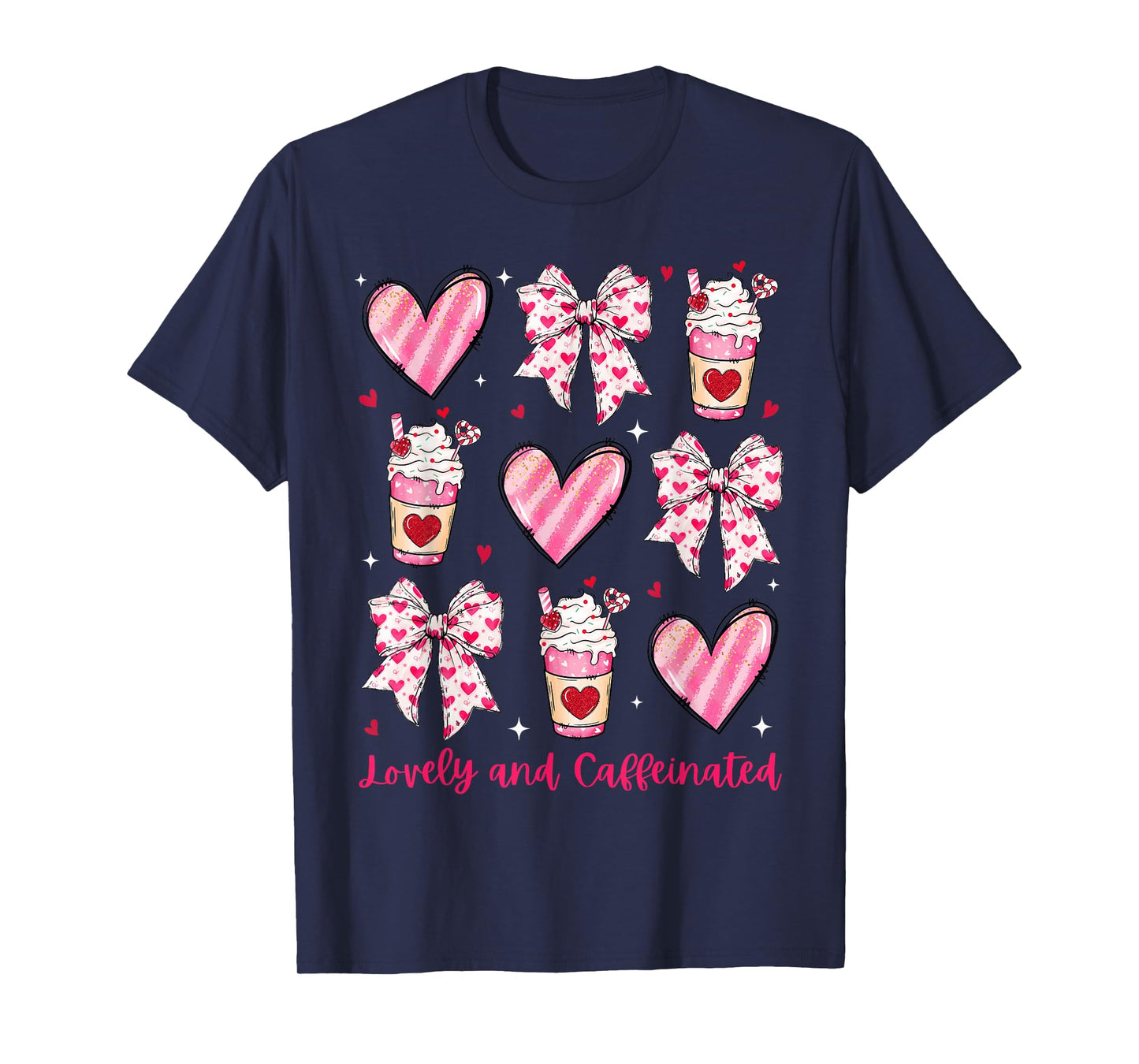 Lovely and Caffeinated Coquette Bow Coffee Lover Girl Women T-Shirt