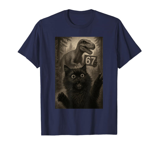 Cat Selfie 67 Meme Six Seven Funny T-Rex Dinosaur T-Shirt