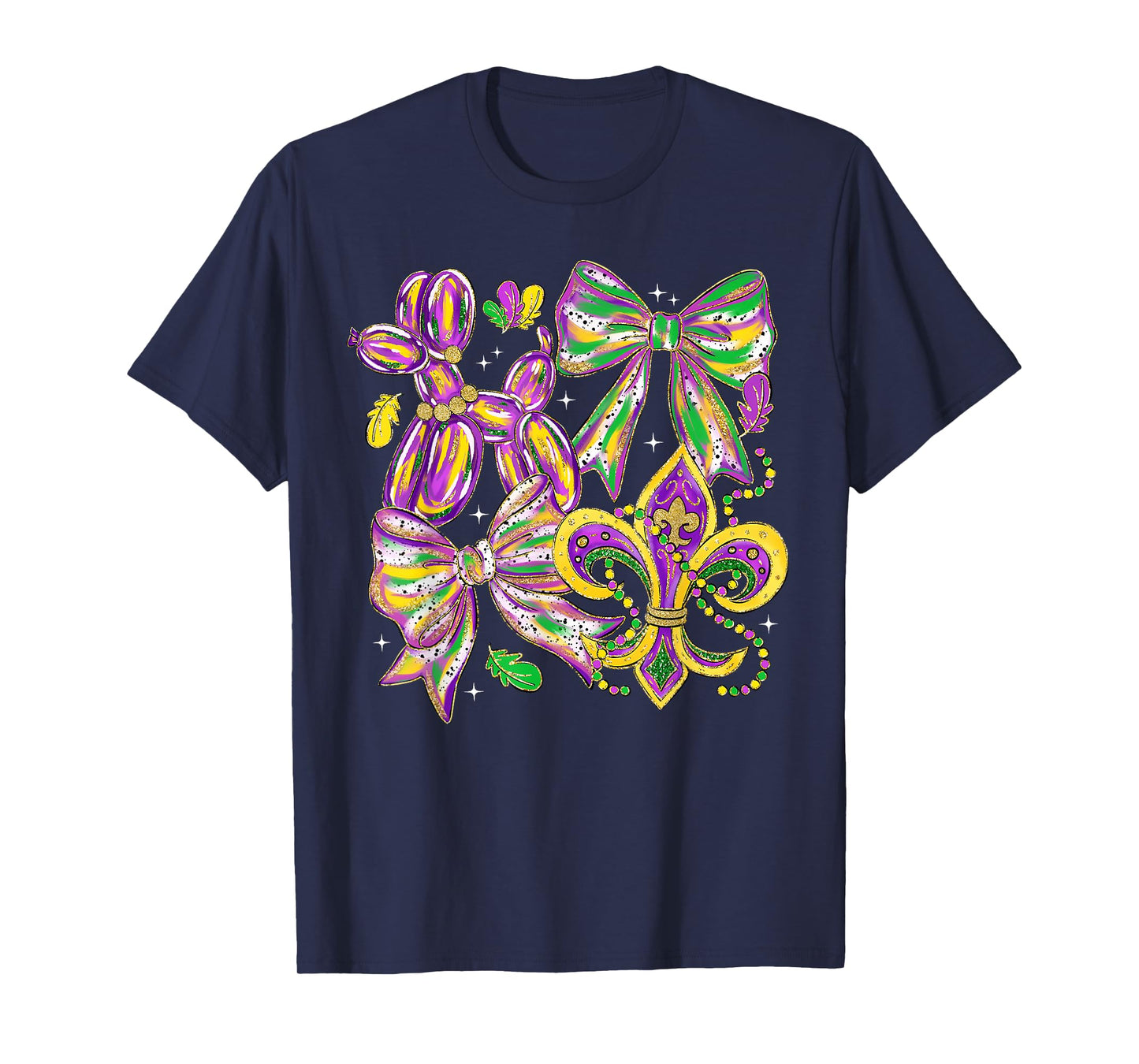 Mardi Gras Coquette Bow Dog Beads New Orleans Fleur De Lis T-Shirt