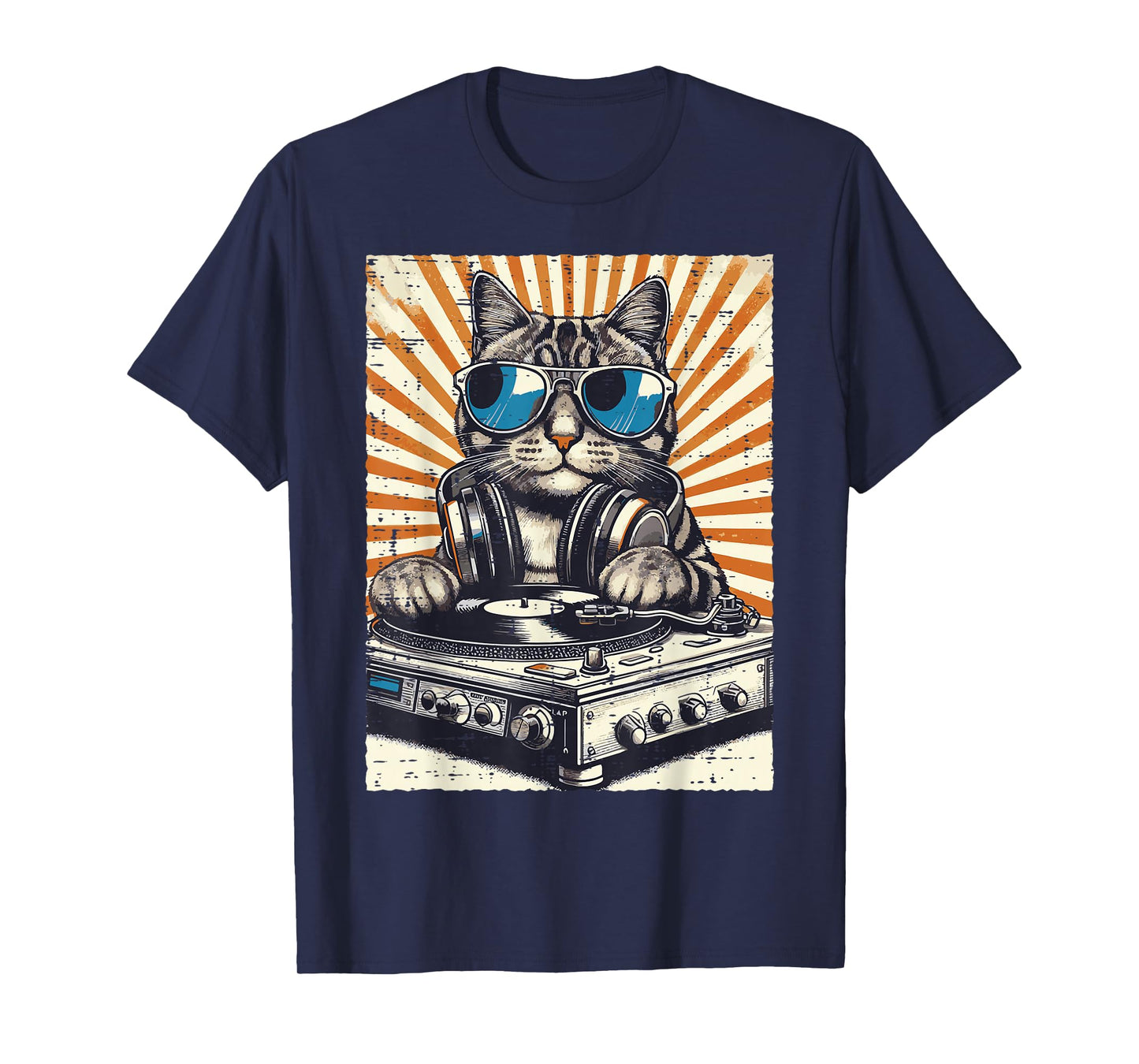 Cat Dj Headphone Turntable Vintage Music EDM Men Women Kids T-Shirt