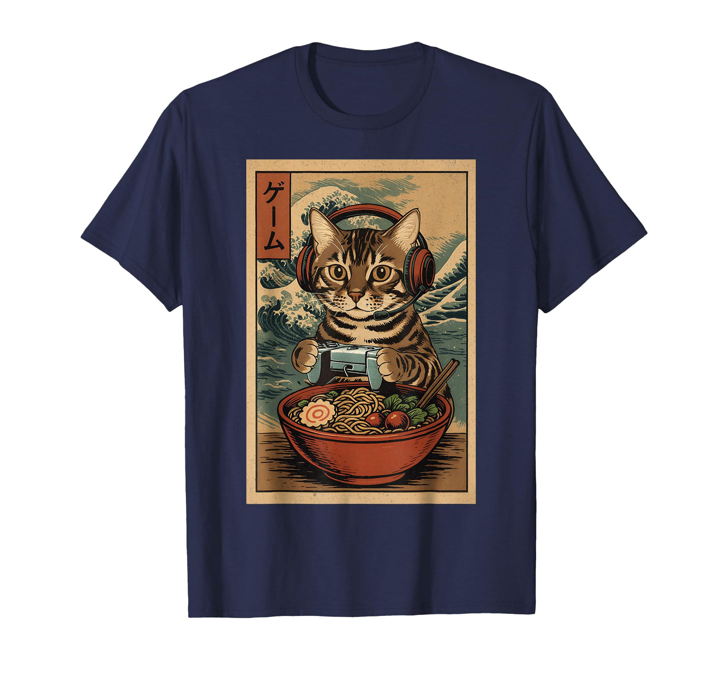 Cute Kawaii Gamer Cat Funny Ramen Retro Japanese Cat Gaming T-Shirt