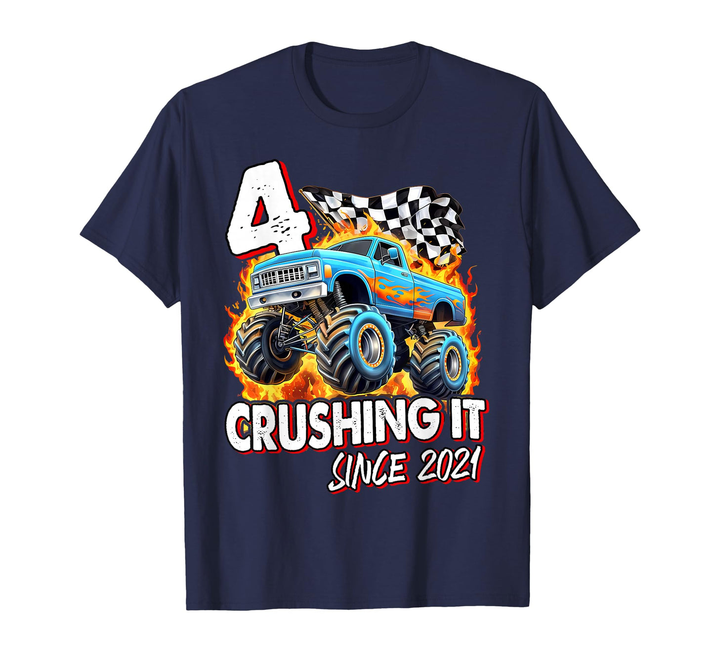 Birthday Monster Truck 4 year Old Boys 4th Party Born 2021 T-Shirt