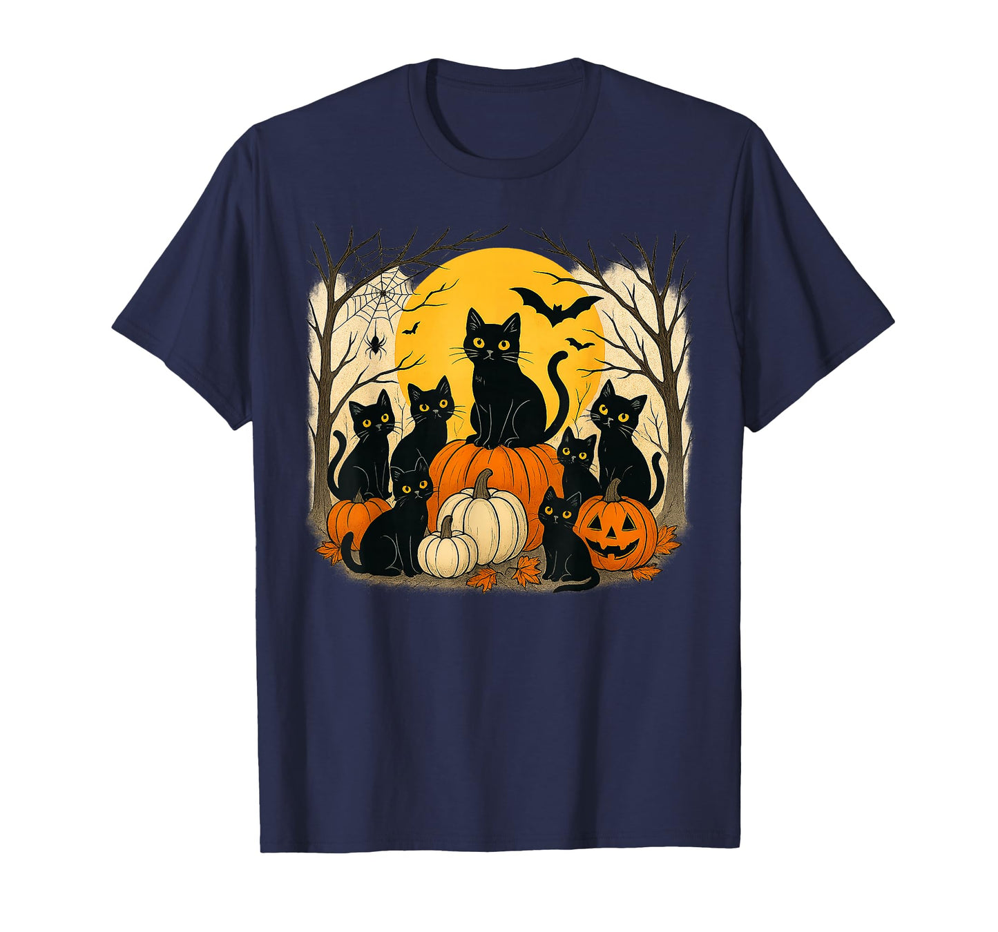 Halloween Black Cats Pumpkins Retro Spooky Night Funny Cat T-Shirt