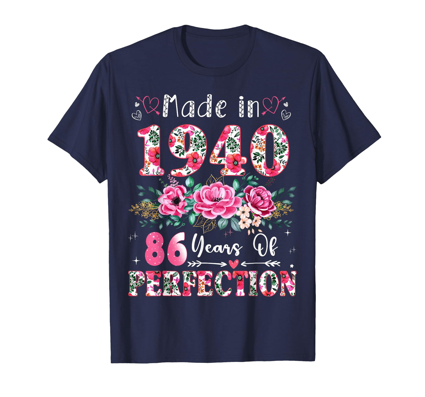 86 Year Old Made in 1940 Floral 86th Birthday Women T-Shirt