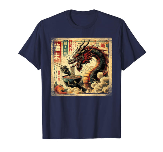 Japanese Dragon Eating Ramen Vintage Art Graphic T-Shirt