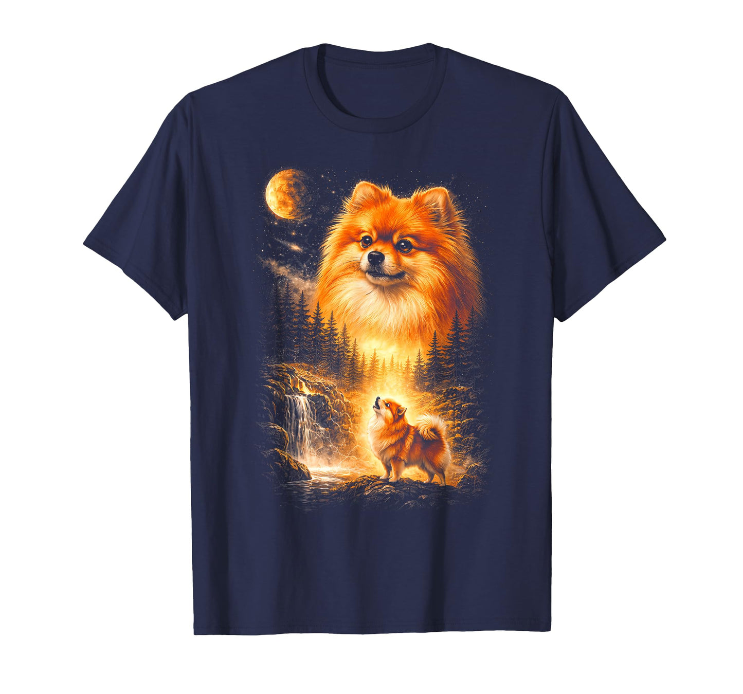 Pomeranian Howling to The Moon Vintage Mystical Dog Art T-Shirt
