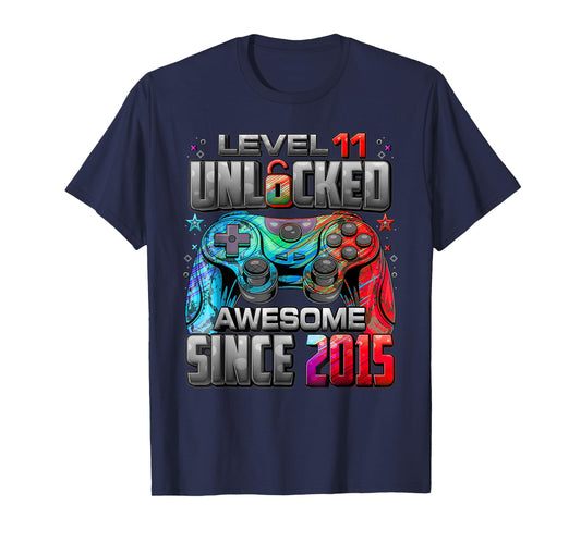 Level 11 Unlocked Awesome Since 2015 11th Birthday Boy Gamer T-Shirt
