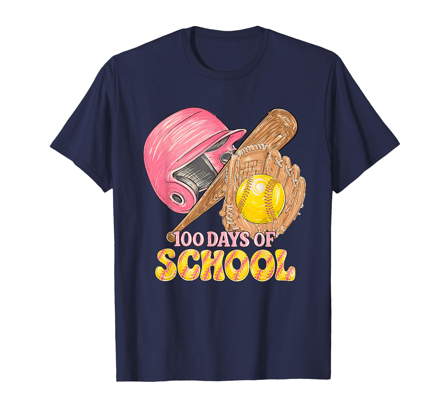 100 Days of School Softball Kid 100th Day of School Softball T-Shirt