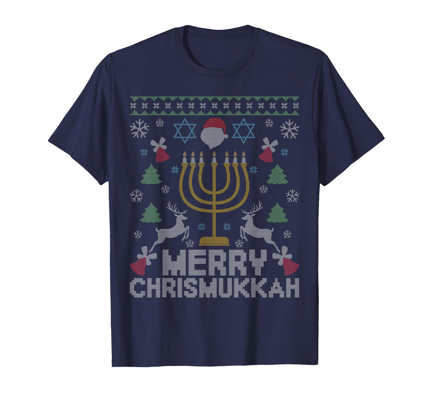 Merry Chrismukka Menorah Happy Hanukkah Ugly Christmas T-Shirt