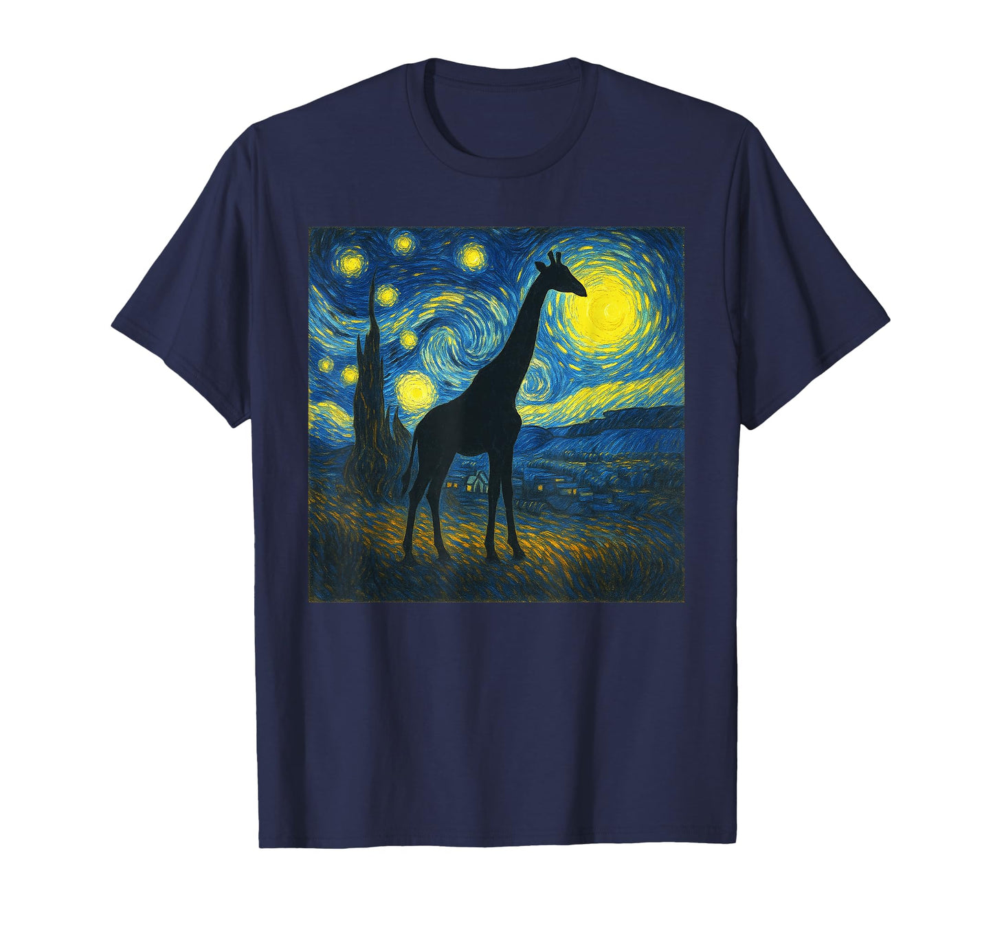 Starry Night Van Gogh Giraffe Animal Funny Graphic T-Shirt