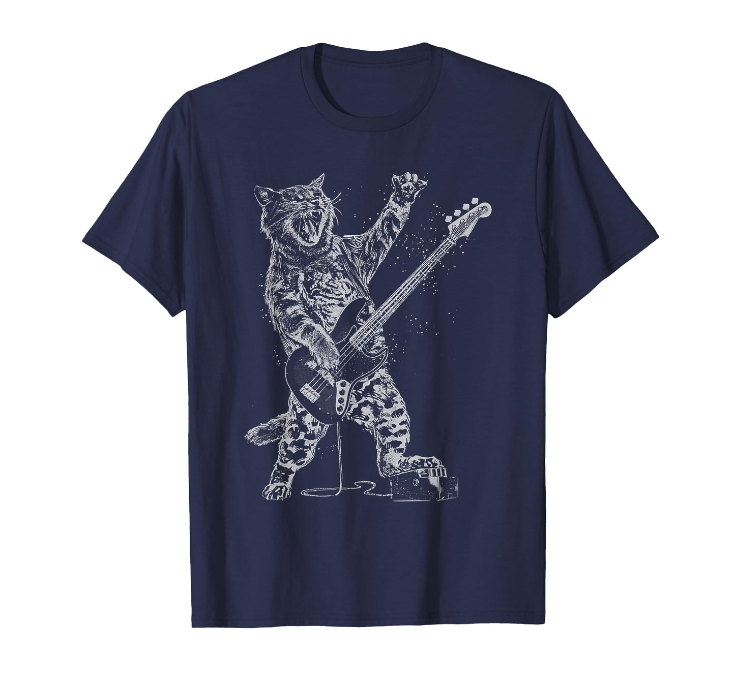 Cat Playing Bass Guitar Shirt for Men Animal Playing Guitar T-Shirt