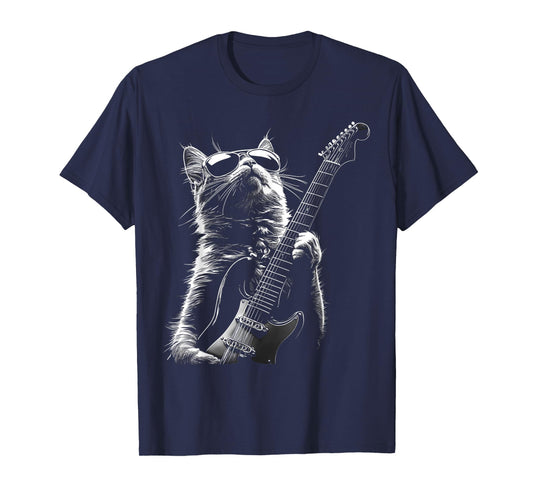 Rock Cat Owner with Electric Guitar Cats Music Lover T-Shirt