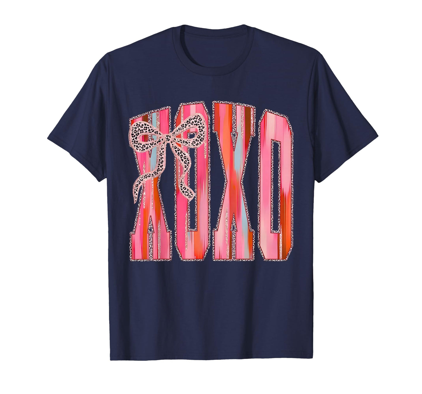 XOXO Leopard Bow Funny Valentine's Day Coquette Pink T-Shirt