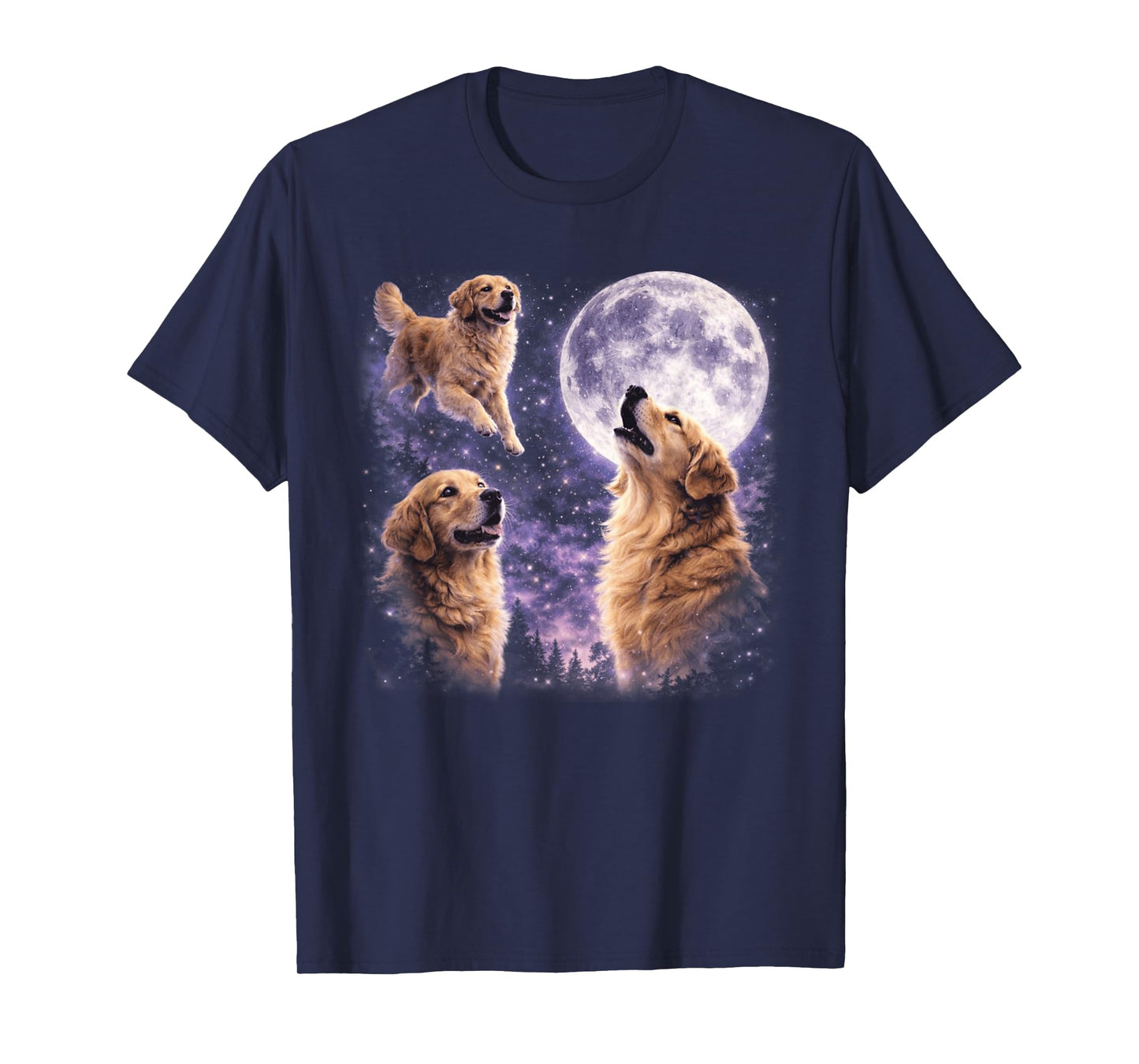 Vintage Three Golden Retriever Howling to The Moon Dog Art T-Shirt