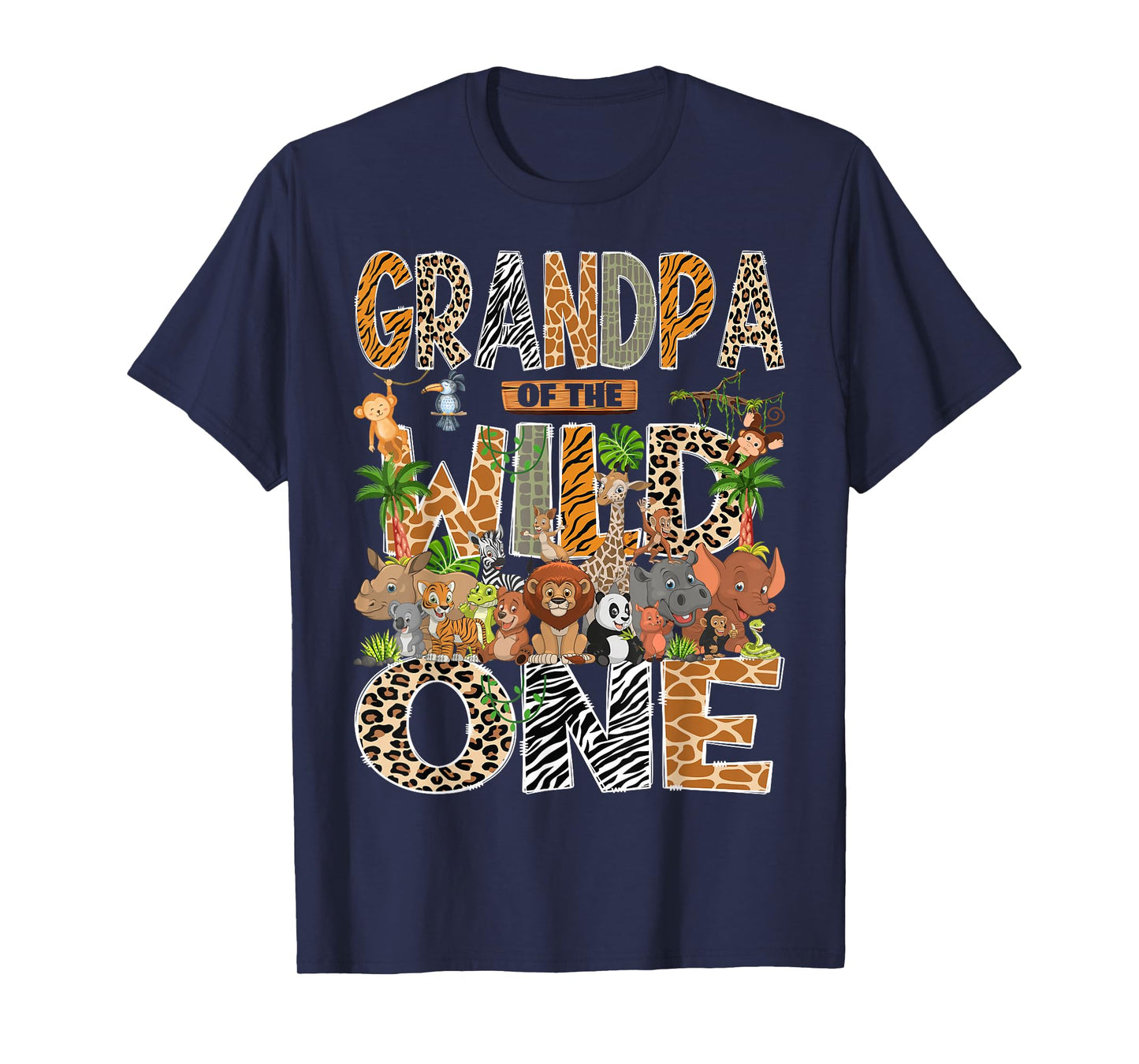 Grandpa of The Wild One Safari Zoo Animal 1st Birthday Boy T-Shirt