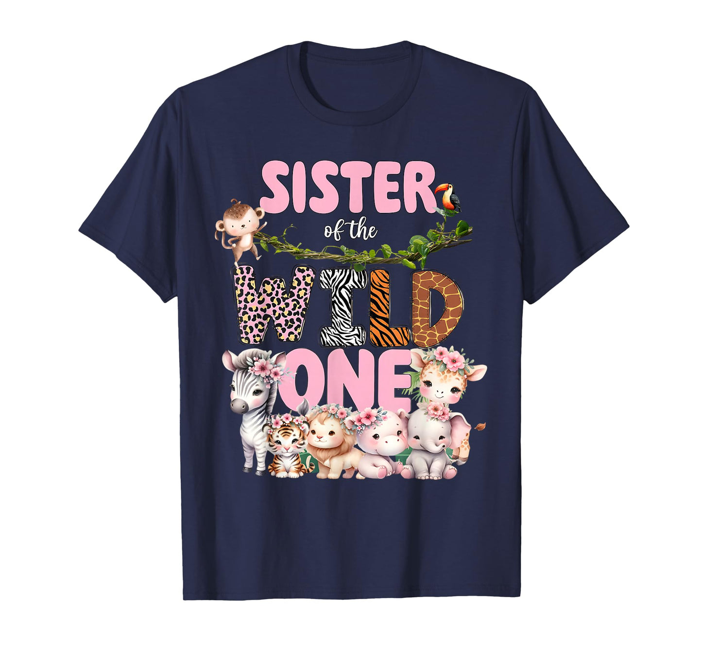 Sister of The Wild One 1st Birthday Girl Kid Safari Jungle T-Shirt