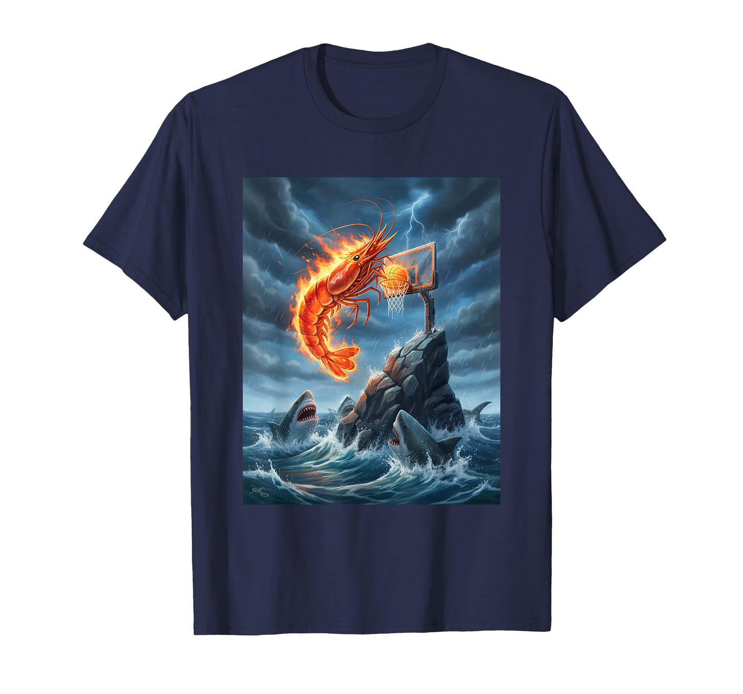 Shrimp Dunking on Shark Funny Fishing Meme Basketball Shrim T-Shirt